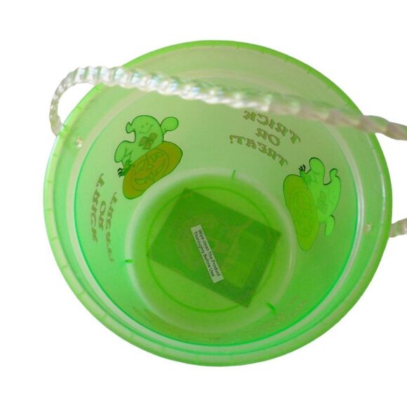 Vintage Halloween Bucket Pail Trick or Treat Ghost Translucent Neon Green 1990s. - Picture 6 of 16